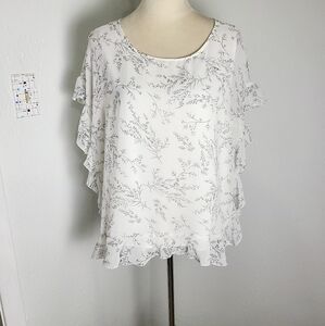 Emma & Olivia White & Black Blouse with Ruffles Down the Side & Hem Size Large